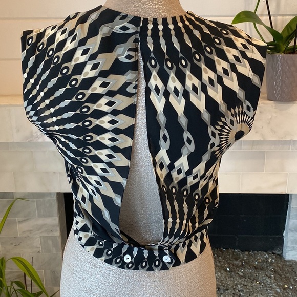 Louella Rose Geo Print Surplice Cutout Back Crop Top Size Small - Picture 5 of 11